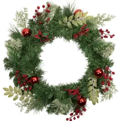 Wreaths-Kirkland's Home Pine And Berry Christmas Wreath, 24 In. Green/Red