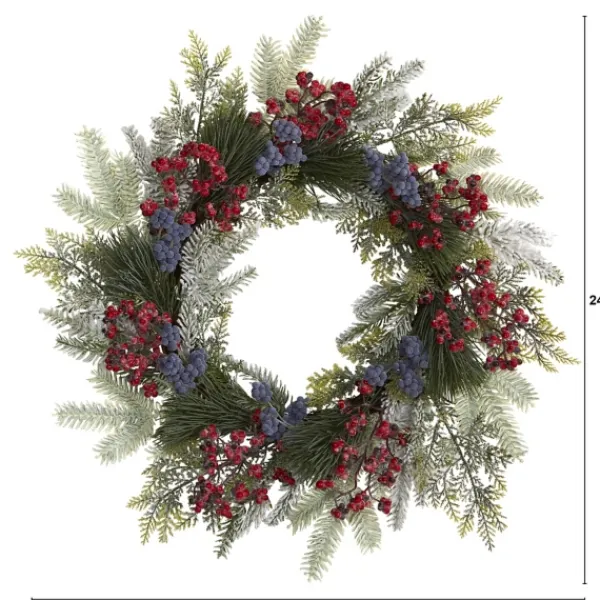 Wreaths-Kirkland's Home Pine And Cedar Branches With Berries Wreath Green/Red/Purple