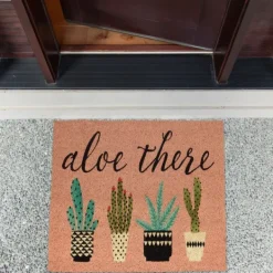 Doormats-Kirkland's Home Pink Aloe There Coir Doormat Pink/Green