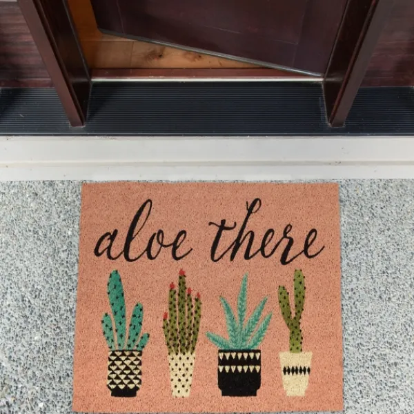 Doormats-Kirkland's Home Pink Aloe There Coir Doormat Pink/Green