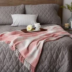 Blankets & Throws-Kirkland's Home Pink And White Buffalo Check Throw Pink/White