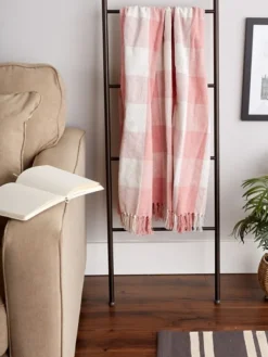 Blankets & Throws-Kirkland's Home Pink And White Buffalo Check Throw Pink/White