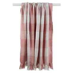 Blankets & Throws-Kirkland's Home Pink And White Buffalo Check Throw Pink/White