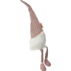 Statues & Figurines-Kirkland's Home Pink And White Plaid Gnome Shelf Sitter Pink/White