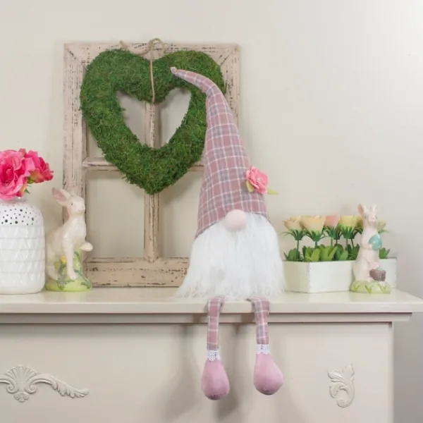 Statues & Figurines-Kirkland's Home Pink And White Plaid Gnome Shelf Sitter Pink/White