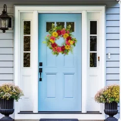 Wreaths-Kirkland's Home Pink And Yellow Chrysanthemum And Daisy Wreath Yellow/Pink/Green