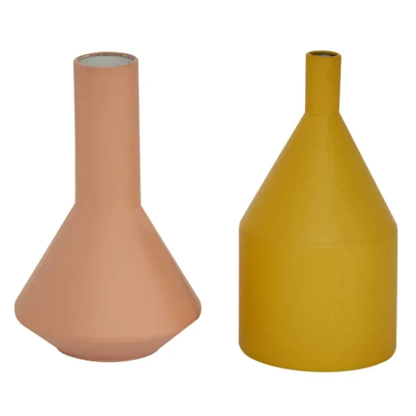 Vases-Kirkland's Home Pink And Yellow Metal Geometric Vases, Set Of 2 Pink/Yellow