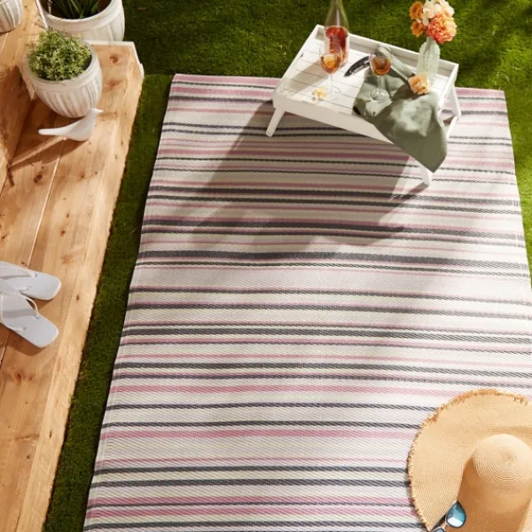 Outdoor Rugs-Kirkland's Home Pink Barcode Stripe Outdoor Area Rug, 4X6 Pink/White