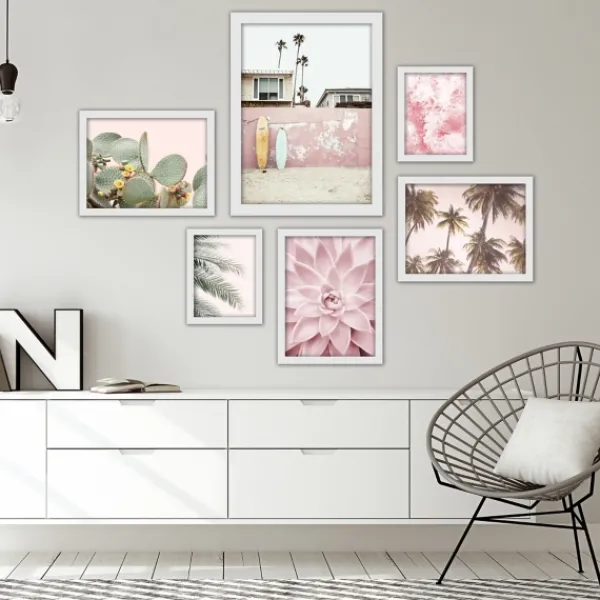 Framed Art-Kirkland's Home Pink Beach Photography Framed Art Prints, Set Of 6 Pink/Green