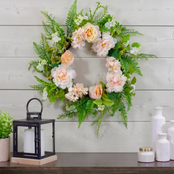 Wreaths-Kirkland's Home Pink Roses, Hydrangeas, And Peonies Wreath Pink/Green