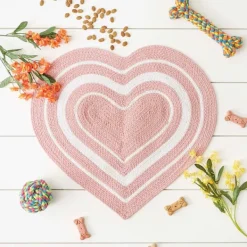 Kitchen & Floor Mats-Kirkland's Home Pink Striped Heart Pet Bowl Mat Pink/White