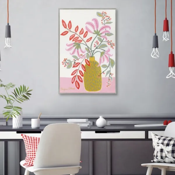 Framed Art-Kirkland's Home Pink Table Framed Canvas Art Print White/Pink/Green