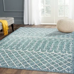 Outdoor Rugs-Kirkland's Home Placid Portico Sun Shower Outdoor Area Rug, 5X8 Blue/Ivory