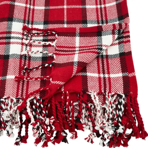 Blankets & Throws-Kirkland's Home Plaid Cotton Throw With Tassels Red