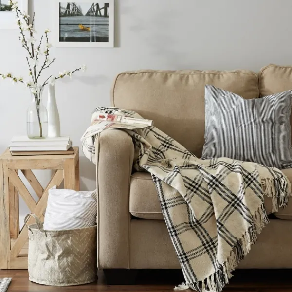 Blankets & Throws-Kirkland's Home Plaid Fringe Throw Black