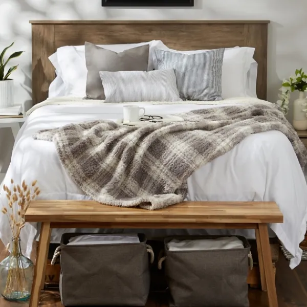 Blankets & Throws-Kirkland's Home Plaid Plush Throw Gray