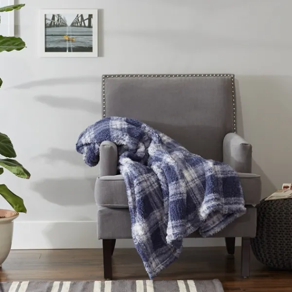 Blankets & Throws-Kirkland's Home Plaid Plush Throw Blue