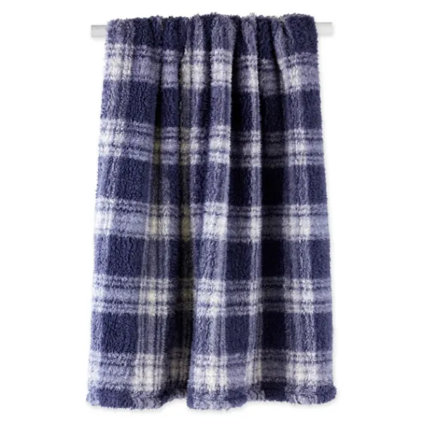 Blankets & Throws-Kirkland's Home Plaid Plush Throw Blue