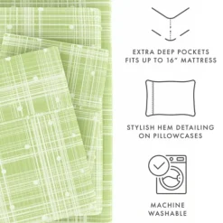 Bed Sheets-Kirkland's Home Plaid Polka Dot 3-Pc. Twin Sheet Set Green