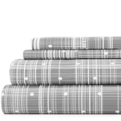 Bed Sheets-Kirkland's Home Plaid Polka Dot 3-Pc. Twin Sheet Set Gray