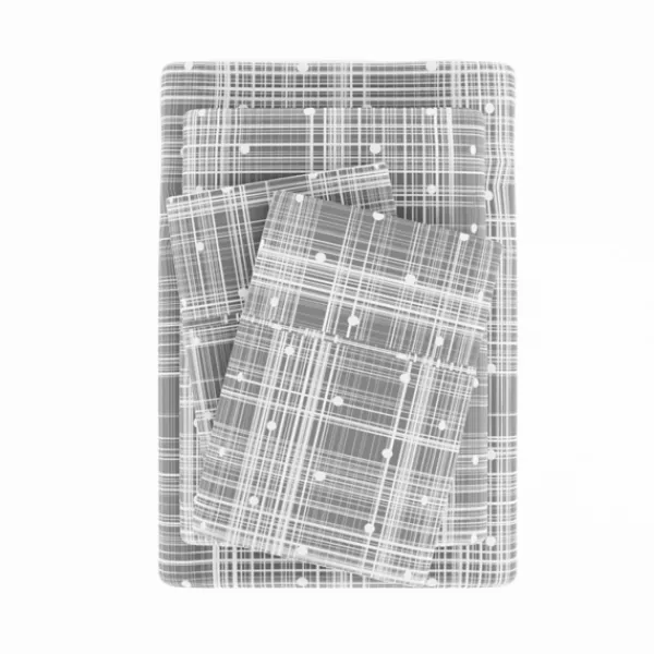 Bed Sheets-Kirkland's Home Plaid Polka Dot 3-Pc. Twin Sheet Set Gray