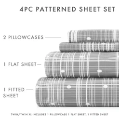 Bed Sheets-Kirkland's Home Plaid Polka Dot 3-Pc. Twin Sheet Set Gray