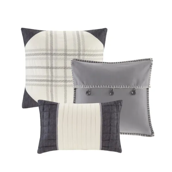 Bedspreads & Coverlets-Kirkland's Home Plaid Reversible 6-Pc. Full/Queen Coverlet Set Gray/White