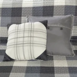 Bedspreads & Coverlets-Kirkland's Home Plaid Reversible 6-Pc. Full/Queen Coverlet Set Gray/White