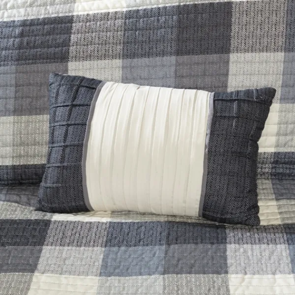 Bedspreads & Coverlets-Kirkland's Home Plaid Reversible 6-Pc. Full/Queen Coverlet Set Gray/White