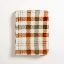 Blankets & Throws-Kirkland's Home Plush Spice Plaid Throw Ivory/Orange/Green