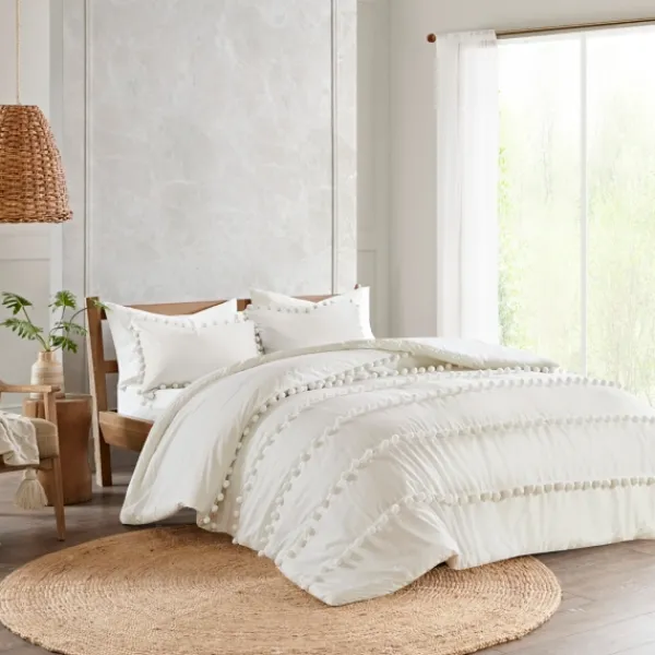 Comforters-Kirkland's Home Pom Pom California King 3-Pc. Comforter Set White