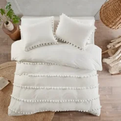 Comforters-Kirkland's Home Pom Pom California King 3-Pc. Comforter Set White