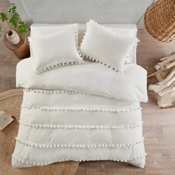 Comforters-Kirkland's Home Pom Pom Full/Queen 3-Pc. Comforter Set White