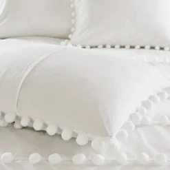 Comforters-Kirkland's Home Pom Pom Full/Queen 3-Pc. Comforter Set White