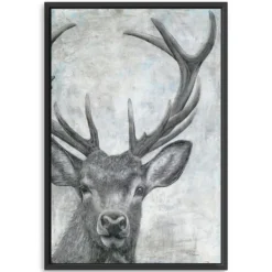Canvas Art-Kirkland's Home Portrait Of A Deer Framed Giclee Canvas Art Print Black/White/Gray