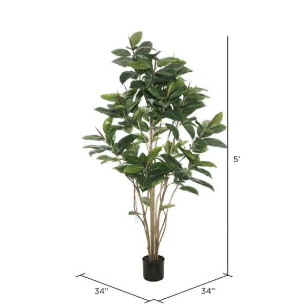 Trees & Topiaries-Kirkland's Home Potted Green Rubber Tree, 5 Ft.