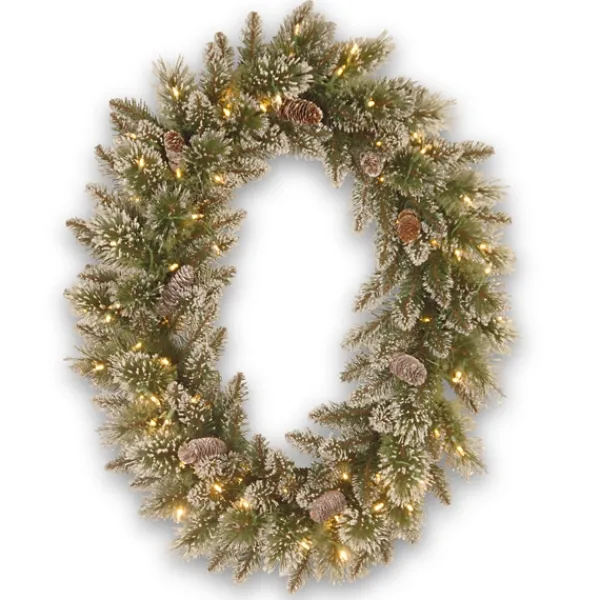 Wreaths-Kirkland's Home Pre-Lit Glittery Pine Oval Christmas Wreath Green