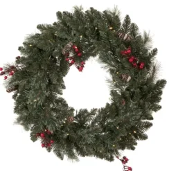 Arrangements & Greenery-Kirkland's Home Pre-Lit 4-Pc. Outdoor Christmas Greenery Set Green/Red