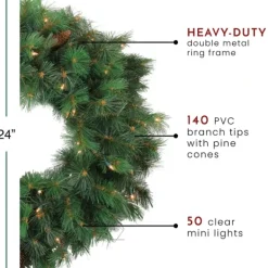 Wreaths-Kirkland's Home Pre-Lit Royal Oregon Pine Wreath Green