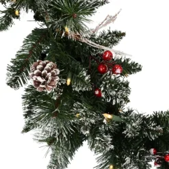 Arrangements & Greenery-Kirkland's Home Pre-Lit Snow Tipped Berry And Pinecone Garland Green/White
