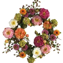 Wreaths-Kirkland's Home Pretty Peony Garden Mix Wreath Pink/Green/Orange/Purple