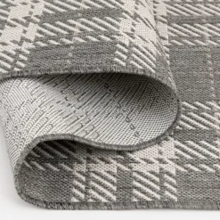 Outdoor Rugs-Kirkland's Home Priya Plaid Indoor/Outdoor Area Rug, 2X7 Gray