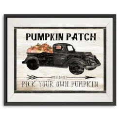Wall Quotes & Signs-Kirkland's Home Pumpkin Patch Black Truck Giclee Canvas Art Print Tan/Gray/Black