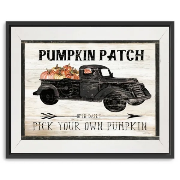 Wall Quotes & Signs-Kirkland's Home Pumpkin Patch Black Truck Giclee Canvas Art Print Tan/Gray/Black