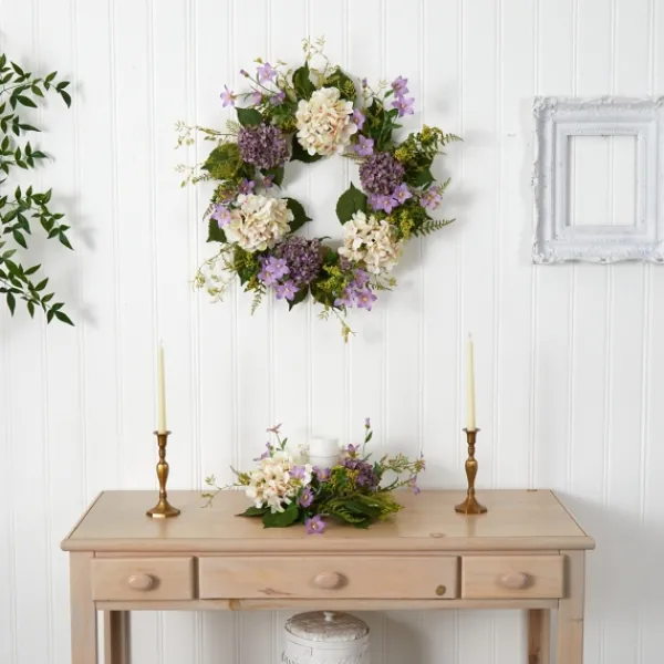 Wreaths-Kirkland's Home Purple And White Hydrangea Wreath Purple/Green/White