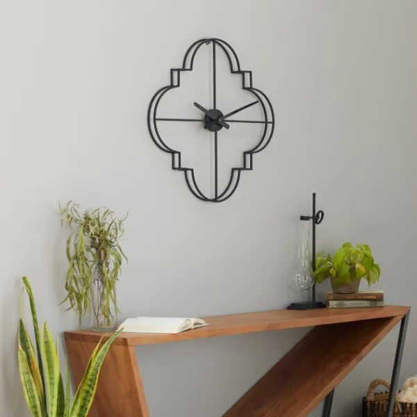 Clocks-Kirkland's Home Quatrefoil Iron Cut-Out Wall Clock Black