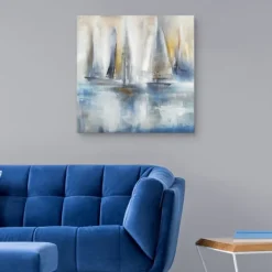 Canvas Art-Kirkland's Home Quiet Wind Canvas Art Print, 30X30 In. White/Blue/Gold