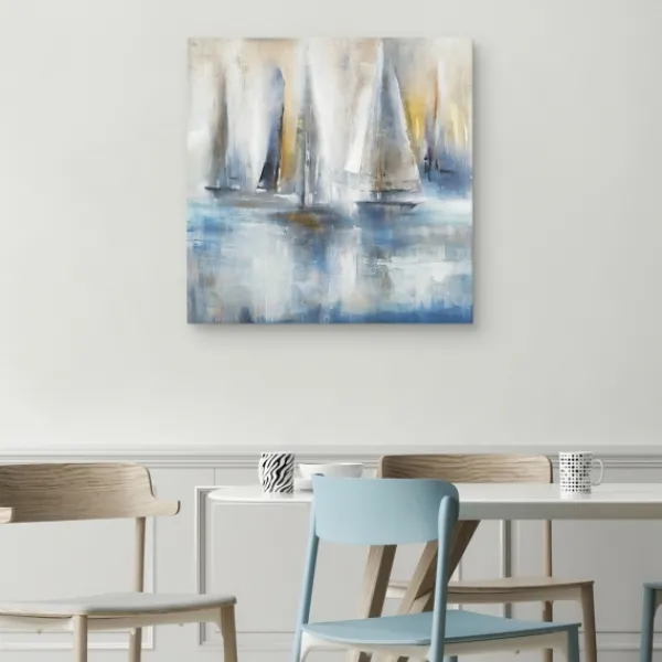 Canvas Art-Kirkland's Home Quiet Wind Canvas Art Print, 30X30 In. White/Blue/Gold