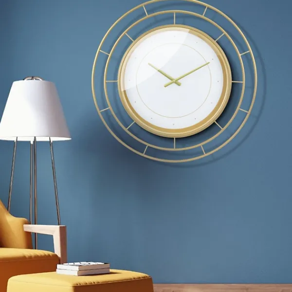 Clocks-Kirkland's Home Radial Wire Metal Wall Clock Gold