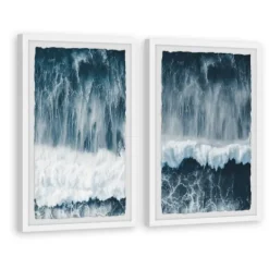 Framed Art-Kirkland's Home Raging Waves Diptych 2-Pc. Framed Wall Art Set Blue/White
